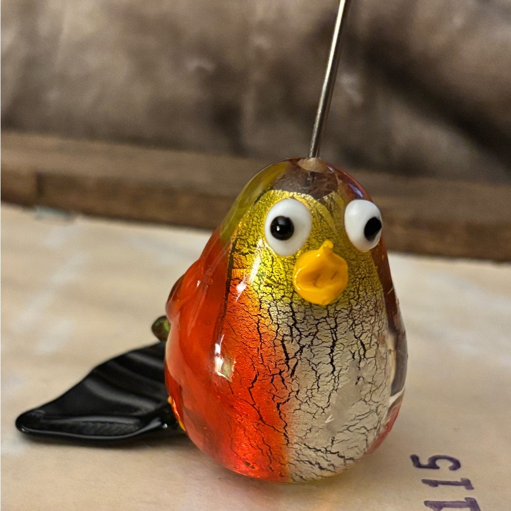 Art Glass Hand Blown Bird Recipe Photo Note Holder Paperweight
